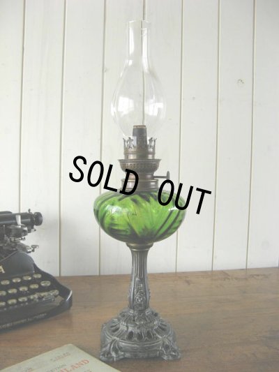 画像1: ★美品★1920年代　ドイツ製　グリーングラスのポットの大変美しい大型アンティーク・オイルランプ