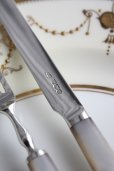 画像3: 美品　輝くマザーオブパール　純銀製　デザート　ナイフ＆フォークセット 1944年　英国シェフィールド製　17.0＆13.6ｃｍ (3)