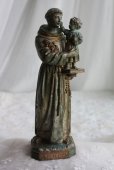 画像1: 1900年代初期　フランス製　幼いキリスト優しく抱く　穏やかなお顔の聖アントニウス像　愛の守護神　21ｃｍ　素敵な古色の金属製 (1)