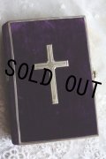 美品　希少の深濃紺ベルベットにシルバーのクロス表装　1800年代後期　フランス製　アンティーク聖書　留め具付　320ページ