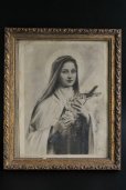 画像1: フランス製　アンティーク　聖母マリア　金彩象嵌木製額　34.5cm　×　28.6cm (1)
