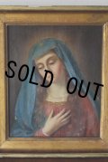 19世紀 青いヴェールの聖母 マリア キャンバスに肉筆油彩画 金彩木製額 アンティーク 宗教絵画 イタリア フィレンツェ