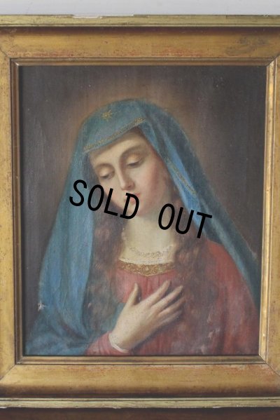 画像1: 19世紀 青いヴェールの聖母 マリア キャンバスに肉筆油彩画 金彩木製額 アンティーク 宗教絵画 イタリア フィレンツェ