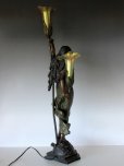 画像4: オーギュスト・モロー作 ブロンズ彫刻女神像 アールヌーヴォー 2灯ランプ ファブリルシェード 全高75cm