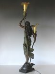 画像6: オーギュスト・モロー作 ブロンズ彫刻女神像 アールヌーヴォー 2灯ランプ ファブリルシェード 全高75cm