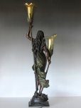 画像5: オーギュスト・モロー作 ブロンズ彫刻女神像 アールヌーヴォー 2灯ランプ ファブリルシェード 全高75cm