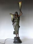 画像9: オーギュスト・モロー作 ブロンズ彫刻女神像 アールヌーヴォー 2灯ランプ ファブリルシェード 全高75cm