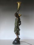 画像7: オーギュスト・モロー作 ブロンズ彫刻女神像 アールヌーヴォー 2灯ランプ ファブリルシェード 全高75cm