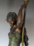 画像11: オーギュスト・モロー作 ブロンズ彫刻女神像 アールヌーヴォー 2灯ランプ ファブリルシェード 全高75cm