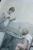 画像1: 1900年代中期　フランス製　L'AMOUR FAIT BOUDER　天使とドミノをする貴婦人　ビンテージプリント　37.8×28.7ｃｍ (1)