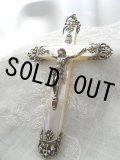 見事な逸品★マザーオブパールにシルバーのキリスト アンティーク十字架　1900年代初期 フランス製