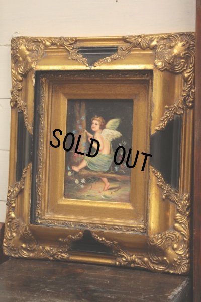 画像1: 英国ロンドンCarvers & Gilders　エンジェル（天使）キャンバスに油彩画 豪華な金彩額　額サイズ：36.0×31.3×厚5.5ｃｍ