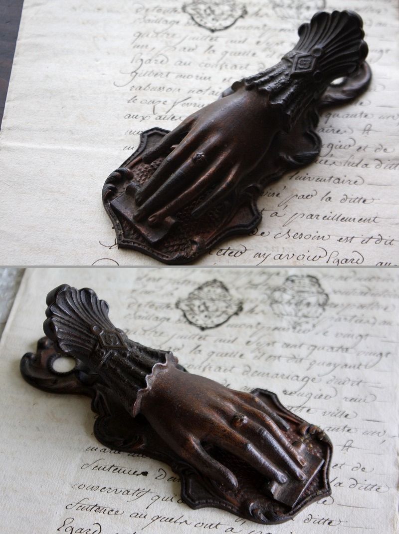 1900年代初期 フランス製 アンティーク 貴婦人の手のハンドクリップ ブロンズの枯れた渋い風合いが素敵です 強力なバネ付 15.5cm