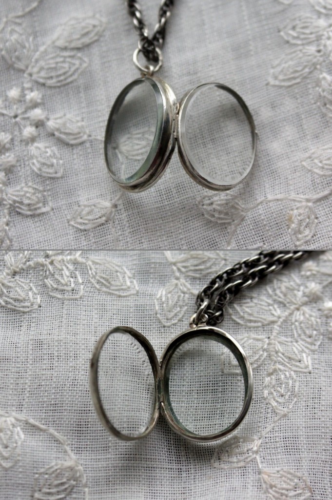 1900年代初期 フランス製 アンティークシルバー 純銀品質刻印有 面取厚ガラス ペンダント ネックレス 純銀チェーン付 - ノッティン