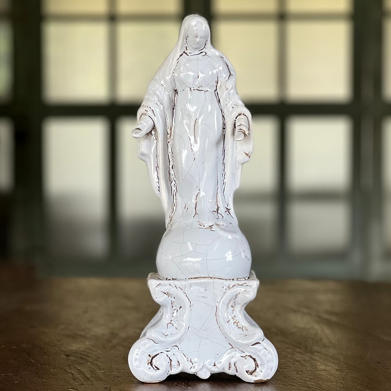 19世紀 古白釉 ムスティエ窯 アンティーク マリア像 大型 聖心の聖母 南フランス 宗教美術 西洋骨董 古陶像