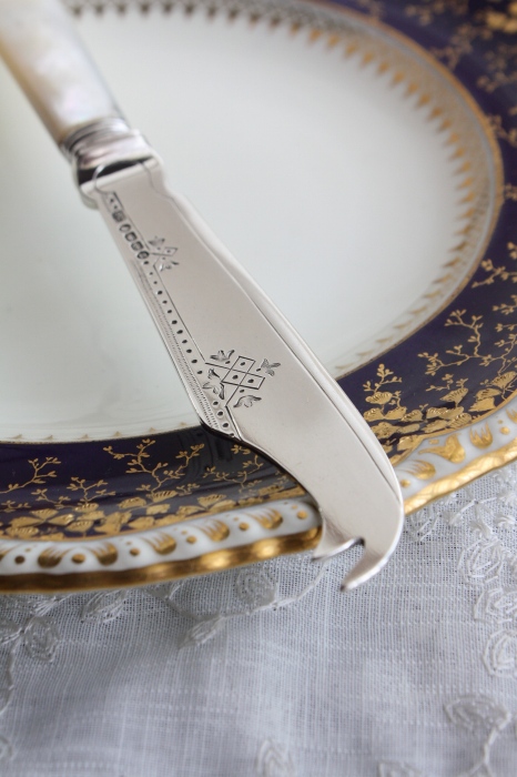極美品 ヴィクトリアン アンティークシルバー マザーオブパール 純銀製 希少な大型チーズナイフ 1886年 英国バーミンガム 21cm