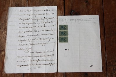 画像3: 1800年代　フランスの古文書　アンティーク・マニュスクリ　枯れたインク　美しい手書き文字　2種類　2枚　8ページ
