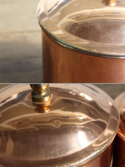 画像3: お買い得！　珍しい銅製　キャニスター　Cafe　Sucre The　3点セット　真鍮ツマミにニッケルプレート　1900年代中期　フランス製