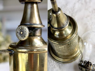 画像2: 希少なエンボスロゴ　1800年代後期　フランス製　PARIS　ピジョン　アンティーク　オイルランプ　真鍮タンク　点灯テスト済　高24.5ｃｍ