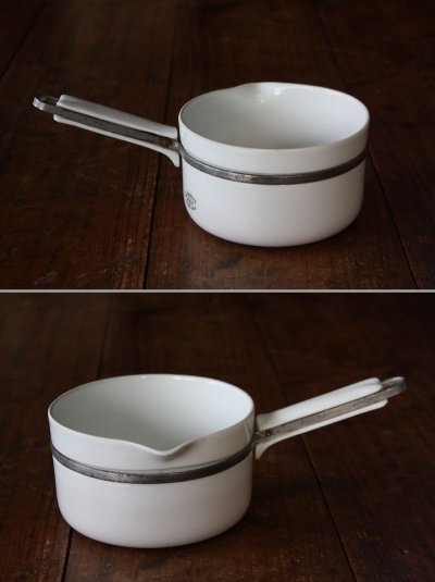 画像2: 1930年代　フランス製　リモージュ　LIMOGES　ALUMINITE　純白磁の美しい片手鍋　サイズ２　直径14.3ｃｍ　全長22.7ｃｍ