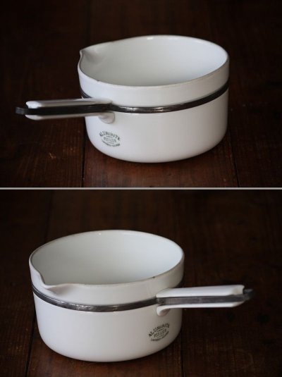 画像1: 1930年代　フランス製　リモージュ　LIMOGES　ALUMINITE　純白磁の美しい片手鍋　サイズ４　直径18ｃｍ　全長29.5ｃｍ