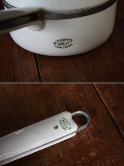 画像1: 1930年代　フランス製　リモージュ　LIMOGES　ALUMINITE　純白磁の美しい片手鍋　サイズ２　直径14.3ｃｍ　全長22.7ｃｍ