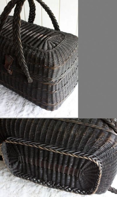 画像1: 希少な最大型　1900年代初期　フレンチ製　アンティーク　黒のパニエ　蓋付バスケット　絶妙の枯れ具合です　43×27×H30ｃｍ