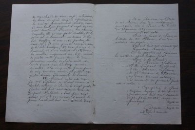 画像1: 1800年代　フランスの古文書　アンティーク・マニュスクリ　枯れたインク　美しい手書き文字　見開き1枚　4ページ