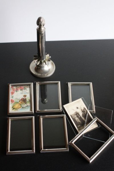 画像1: 希少な逸品　フランス製　回転式　アンティーク　カードフレーム・スタンド　6枚の取り外し可のガラスフレーム　高21ｃｍ　857ｇ　美品
