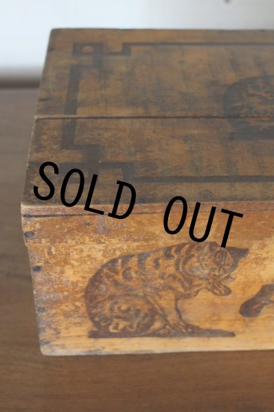 画像1: お買い得　フランス製　アンティーク　AMIDON AU CHAT　ネコの大きな木箱　可愛く大きな猫ロゴ　39.5×25.0×H 15.0ｃｍ (1)