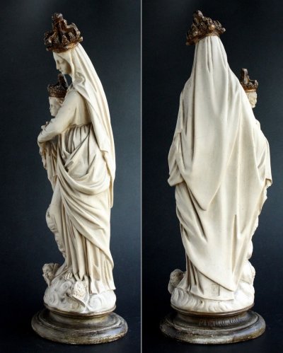 画像1: 1900年代初期　フランス製　アンティーク　とても優しいお顔の大きなマリア像　勝利の聖母　Notre Dame des Victoires　全高 49.5cm　3kg