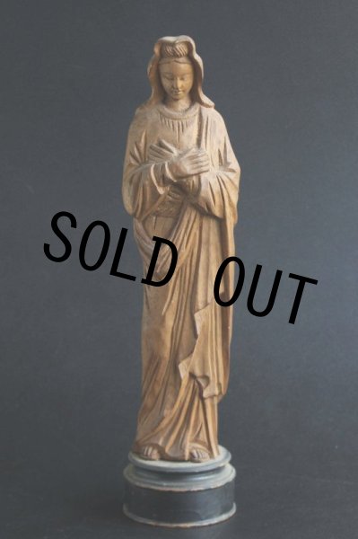 画像1: 1900年代初期　フランス製　アンティーク　木製　聖母マリア像　木彫り　29.5cm (1)