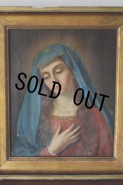 画像1: 19世紀 青いヴェールの聖母 マリア キャンバスに肉筆油彩画 金彩木製額 アンティーク 宗教絵画 イタリア フィレンツェ (1)