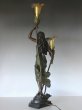 画像6: オーギュスト・モロー作 ブロンズ彫刻女神像 アールヌーヴォー 2灯ランプ ファブリルシェード 全高75cm (6)