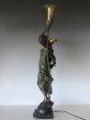 画像7: オーギュスト・モロー作 ブロンズ彫刻女神像 アールヌーヴォー 2灯ランプ ファブリルシェード 全高75cm (7)