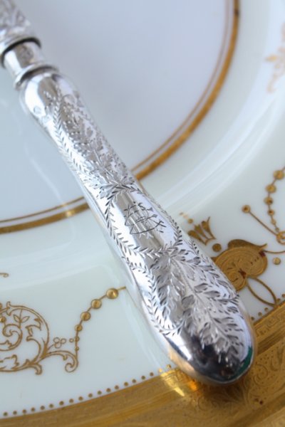 画像3: 1873年　英国ロンドン製　ヴィクトリアン　アンティークシルバー　純銀製　デザートナイフ　ブライトカット　約 19.5cm
