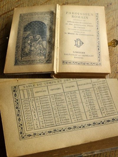画像3: 1888年　フランス製　アンティーク聖書　ミサ聖典（キリスト教）　アイボリーセルカバーに聖杯・十字架・小花のモチーフ