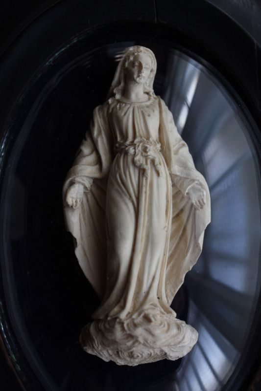 1900年代初期 フランス製 アンティーク 聖母マリア像 黒木楕円額 