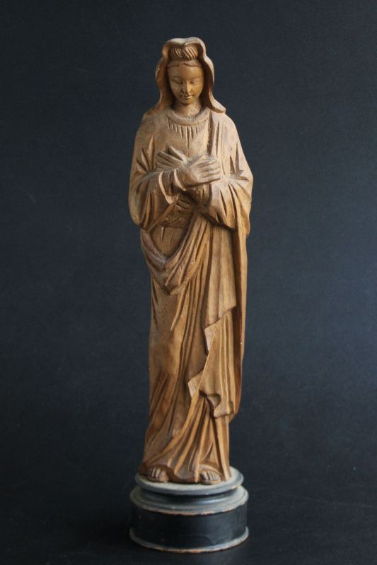 アンティーク 木彫りの聖母マリア像