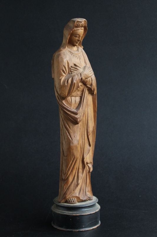 アンティーク 木彫りの聖母マリア像