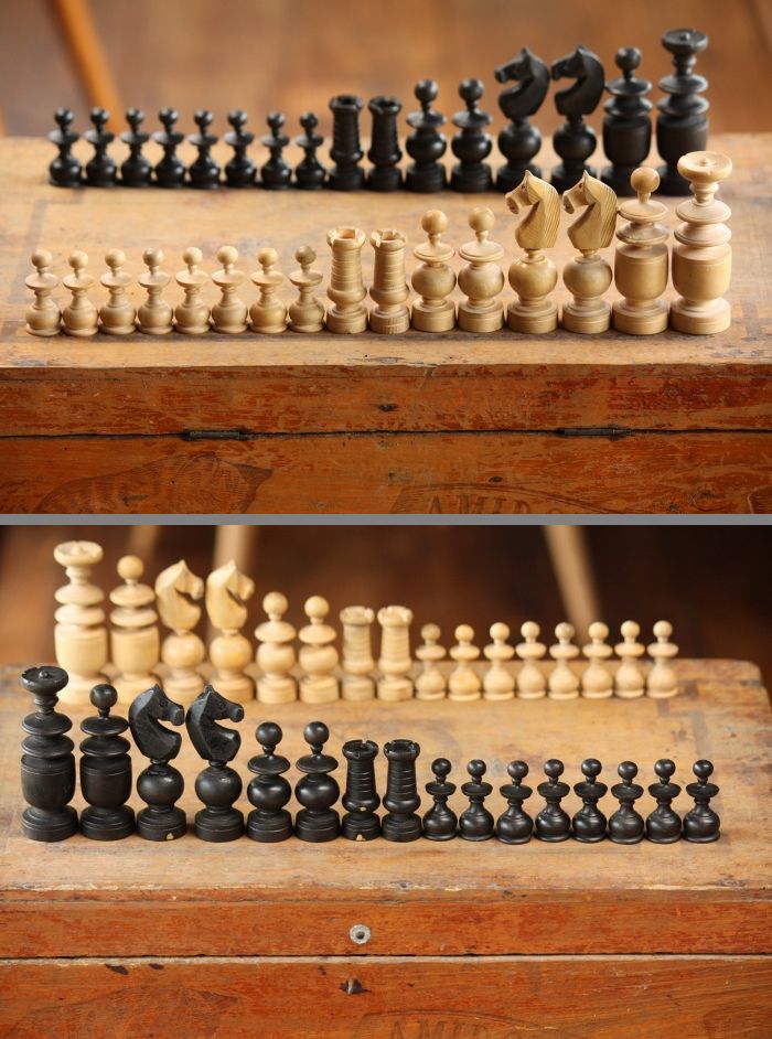 1900年代中期 フランス製 ビンテージ チェス フルセット 木製駒32個 木