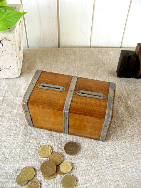 1900年代初期 イギリス製 マネーボックス（貯金箱） 古いオーク材の